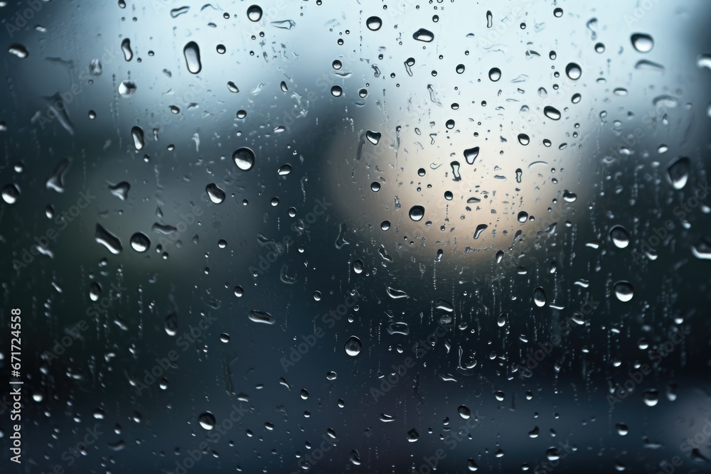Poster A close-up view of a window with raindrops on it. Perfect for adding a touch of nature and tranquility to your designs