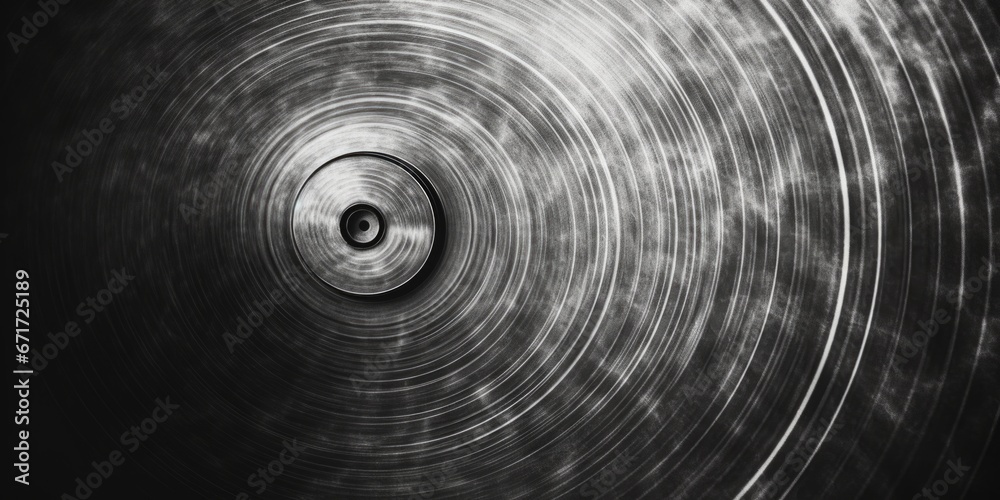 Poster A black and white photo capturing a circular object. This image can be used for various purposes