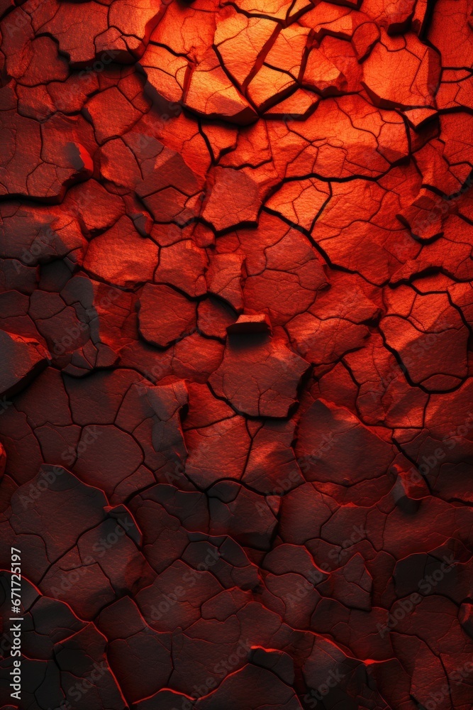 Poster a cracked surface illuminated by a red light. can be used to represent danger, warning signs, or a b