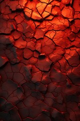 A cracked surface illuminated by a red light. Can be used to represent danger, warning signs, or a broken environment