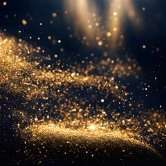 Golden dust particles abstract bokeh luxury background or wallpaper