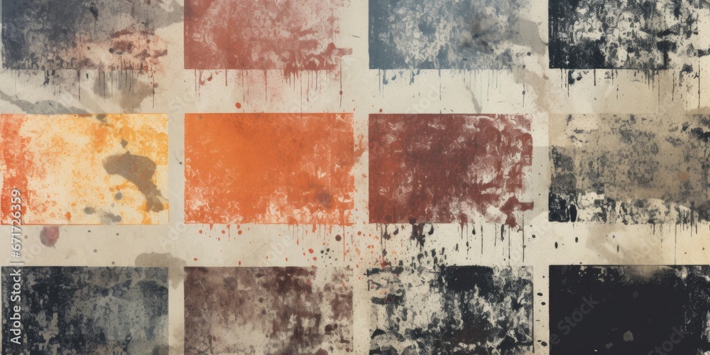 Poster A painting depicting squares of different colors on a wall. This vibrant artwork can add a pop of color and modernity to any space.