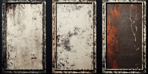 A set of four panels with rusted paint. Perfect for adding a vintage and distressed look to any project or design.