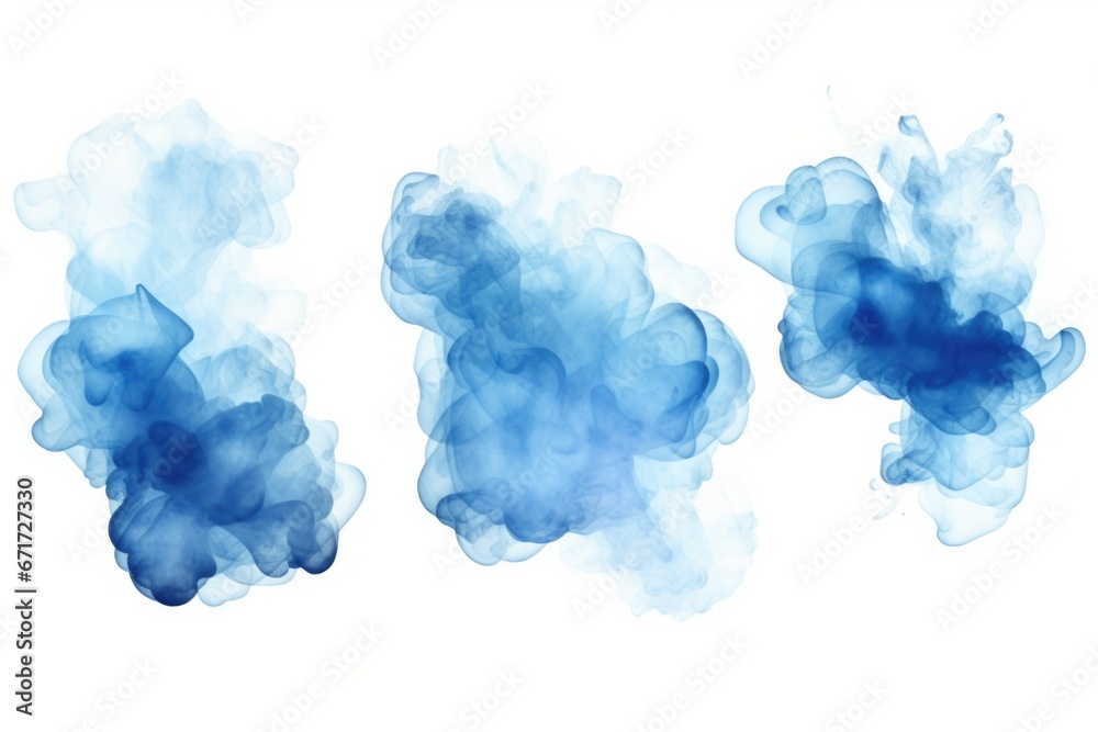 Poster Blue inks floating in the air, creating a mesmerizing abstract pattern. Suitable for artistic projects and designs.