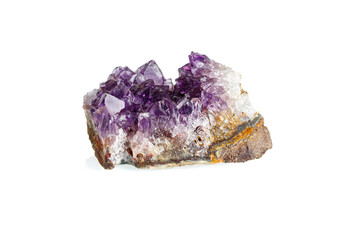 Amethyst mineral stone macro on white background