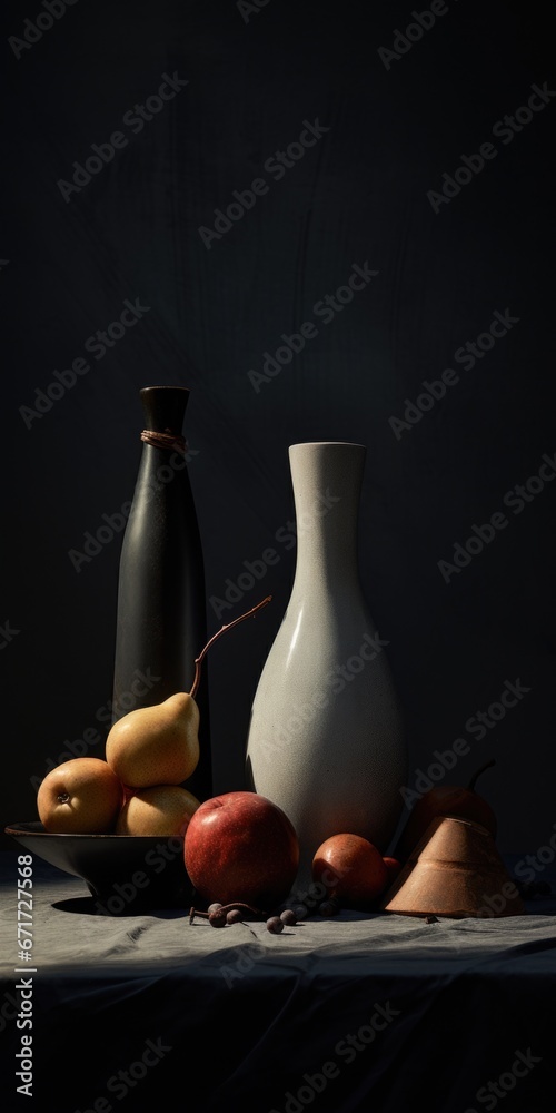 Aufkleber A white vase sits on top of a table next to a bowl of fresh fruit. This versatile image can be used in various contexts.