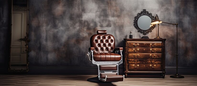 Stylish vintage barber chair in a modern hair salon for men