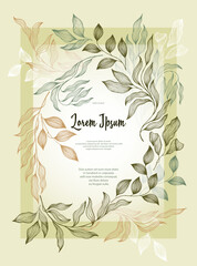 Bay leaves frame vector greeting card template. Rustic card design with laurel foliage. - obrazy, fototapety, plakaty