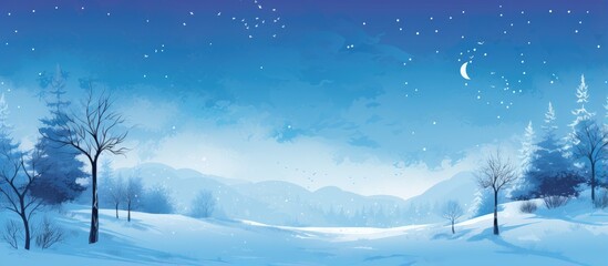 Winter night with pastel hues and snowy scenery
