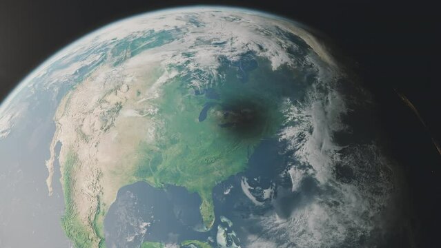 Total Solar Eclipse Crossing the United States. The shadow of the moon projected across North America during the 2024 eclipse.