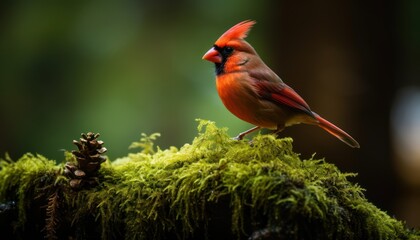 Photo of a Vibrant Northern Cardinal Perched on a Lush, Foliage-Adorned Limb