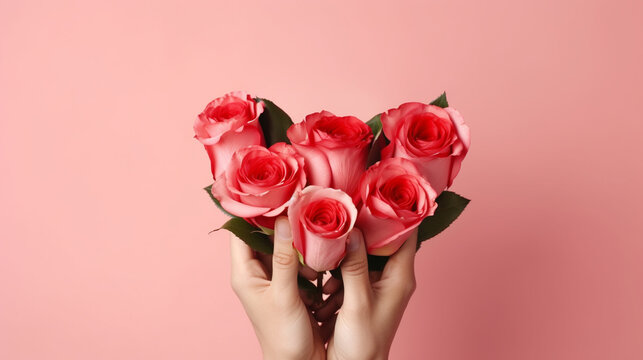 woman holding pink rose HD 8K wallpaper Stock Photographic Image 