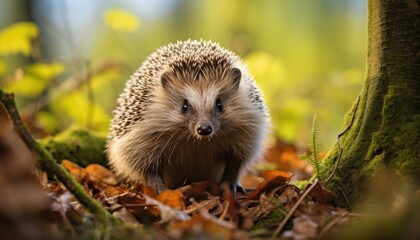 Photo of a Curious European Hedgehog Explores the Autumn Forest