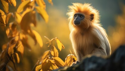 Fototapeta premium Photo of Golden Langur Monkey King in the Canopy