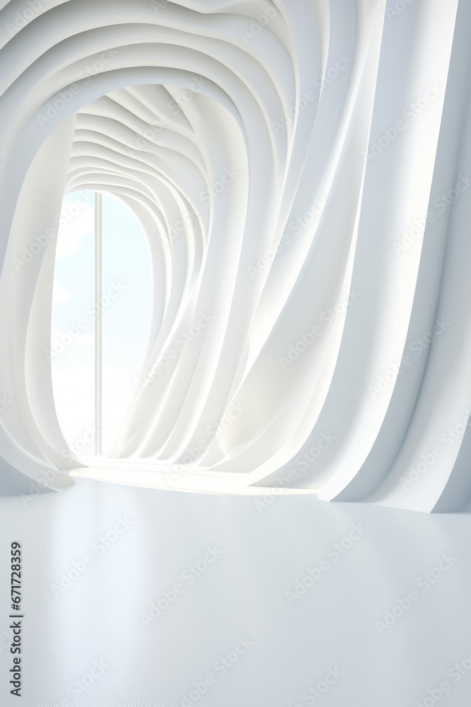 Aufkleber A picture of a white room with curved walls and a sky background. This versatile image can be used in various design projects.