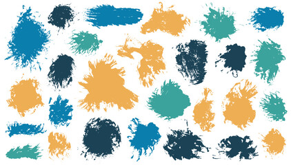 Oil dirty brushstroke mega collection. Hand drawn smudge blotch bright shapes. Splodge paintbrush web banner silhouette group. Brushstroke acrylic stains design.