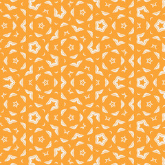 White flower and leaves on orange background seamless pattern