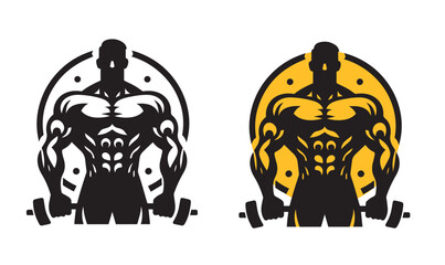 Beautiful modern gym logo. Fitness, bodybuilding. Athletic male body