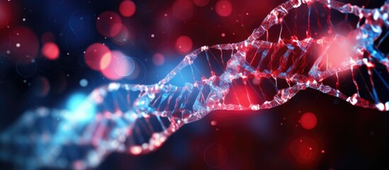 DNA technology genome research and genetic biotechnology in the backdrop of a blue neon light Human DNA genes genetics science biology medical science healthcare and molecular technology - obrazy, fototapety, plakaty