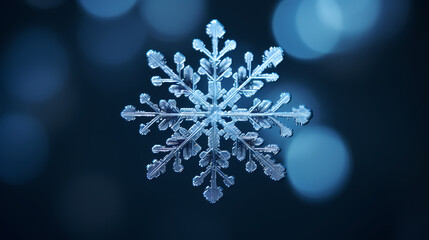 A delicate snowflake captured in extreme close-up, showcasing its intricate and unique pattern