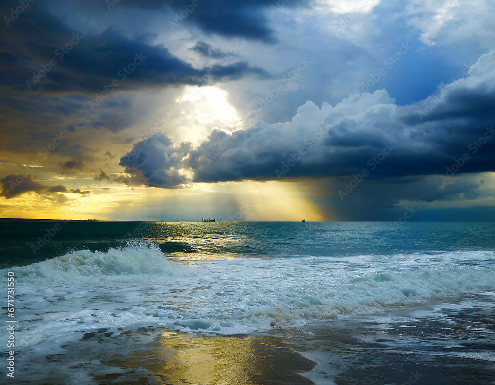 Wall mural dramatic storm clouds over the ocean