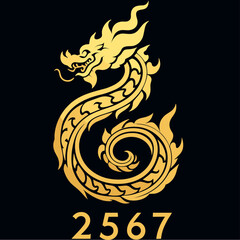 Thai naga, Chinese dragon symbol illustration Combining the numbers 2567 for the New Year festival 2567 - Vector