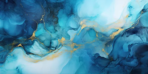 Foto op Plexiglas Turquoise - blue luxury marble background, abstract texture with gold flecks, © Dinara