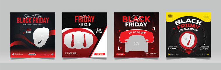 Black Friday discount sale banner product marketing social media post square flyer template set