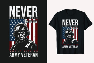 never underestimate an old man who is also an army veteran t-shirt design. american flag with army vector t shirt template. veteran custom graphic black print tshirt.