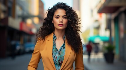 Fototapeta premium beautiful and confident latina woman entrepreneur wearing elegant business suit 