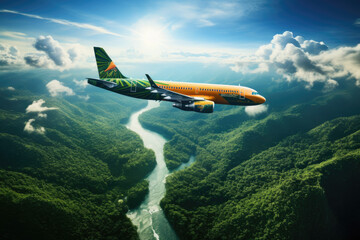 Airbus A320 on a sunny day over Amazon Rainforest - obrazy, fototapety, plakaty