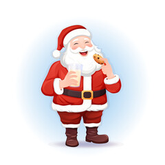 Santa Claus eating a Christmas cookie. Cartoon vector illustration.