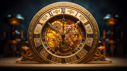 Fototapeta na wymiar An ornate clock with a golden face and intricate hands 