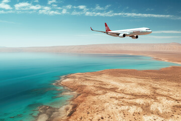 Airbus A320 on a sunny day over Dead Sea