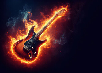 guitar electric fire smoke hote music, - ai generated,