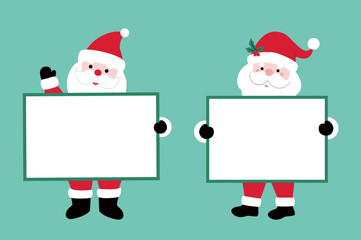 Cute Santa Claus holding blank sign vector illustration