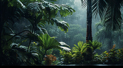 Torrential showers in a balmy climate during the wet season. - obrazy, fototapety, plakaty