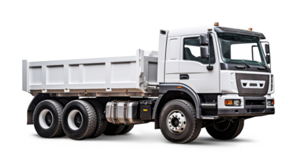 White dump truck isolated on transparent background