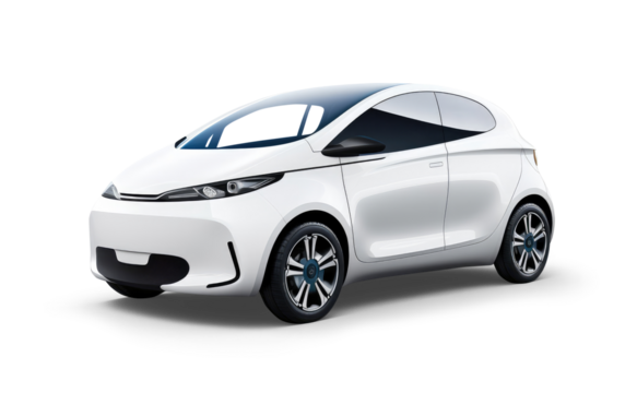 White electric car isolated on transparent background