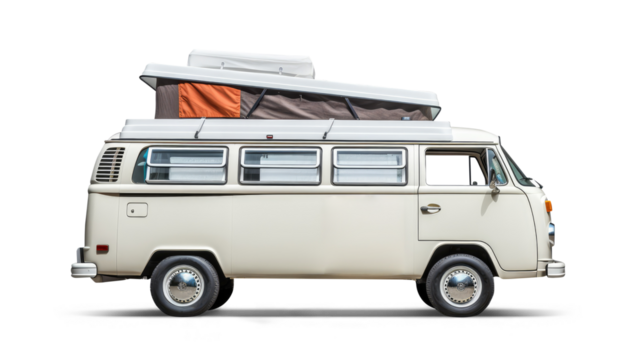 Camper van with pop-up roof isolated on transparent background