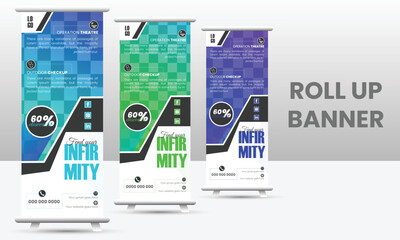 Modern and simple healthcare roll up banner design template for hospital.