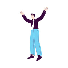 Happy Man Character Office Worker Rejoicing and Cheering Vector Illustration