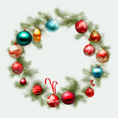 Fototapeta na wymiar christmas wreath with red ribbon on white transparent background 