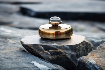 beautiful fragrance container resting on circular stone surface. Generative AI