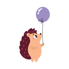 Cute Hedgehog Character Standing with Balloon Vector Illustration