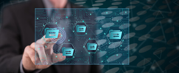 Man touching a data exchange concept