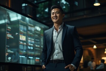 Asian Man Marketing Manager Occupation Professional Backdrop Generative AI - obrazy, fototapety, plakaty