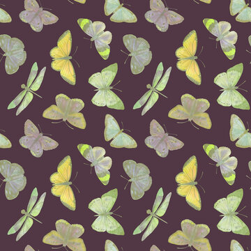 abstract watercolor background of butterflies, seamless pattern for design, print, wallpapers, invitations and wrapping paper. bright butterflies © Sergei