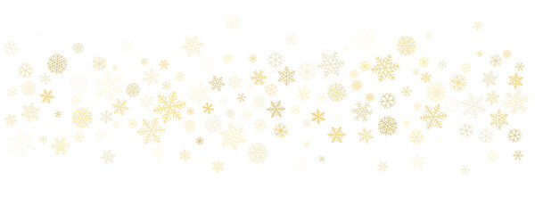 Christmas snowflakes background. Winter gold snow falling minimal decoration, greeting card. Noel subtle backdrop. Vector illustration