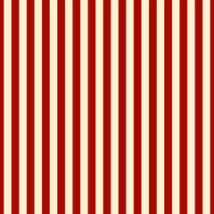 Background of narrow straight vertical stripes in red and beige yellow colors. Seamless repeating stripy vector pattern.  - obrazy, fototapety, plakaty